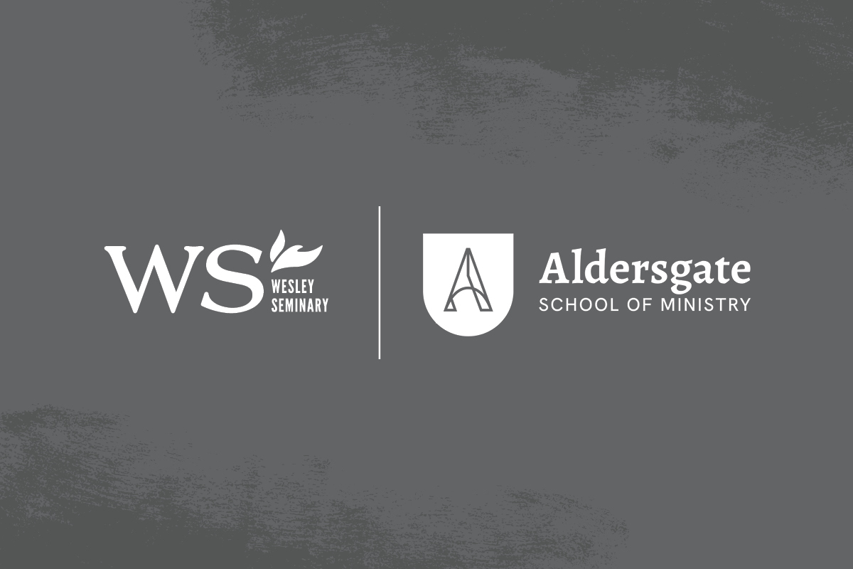 Wesley Seminary logo and Aldersgate logo