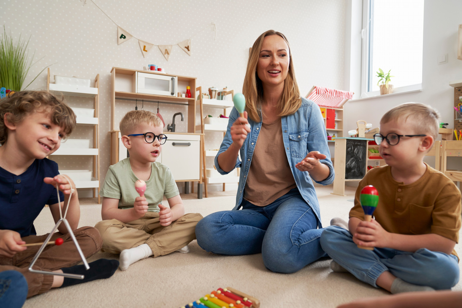 Child group therapy with counselor
